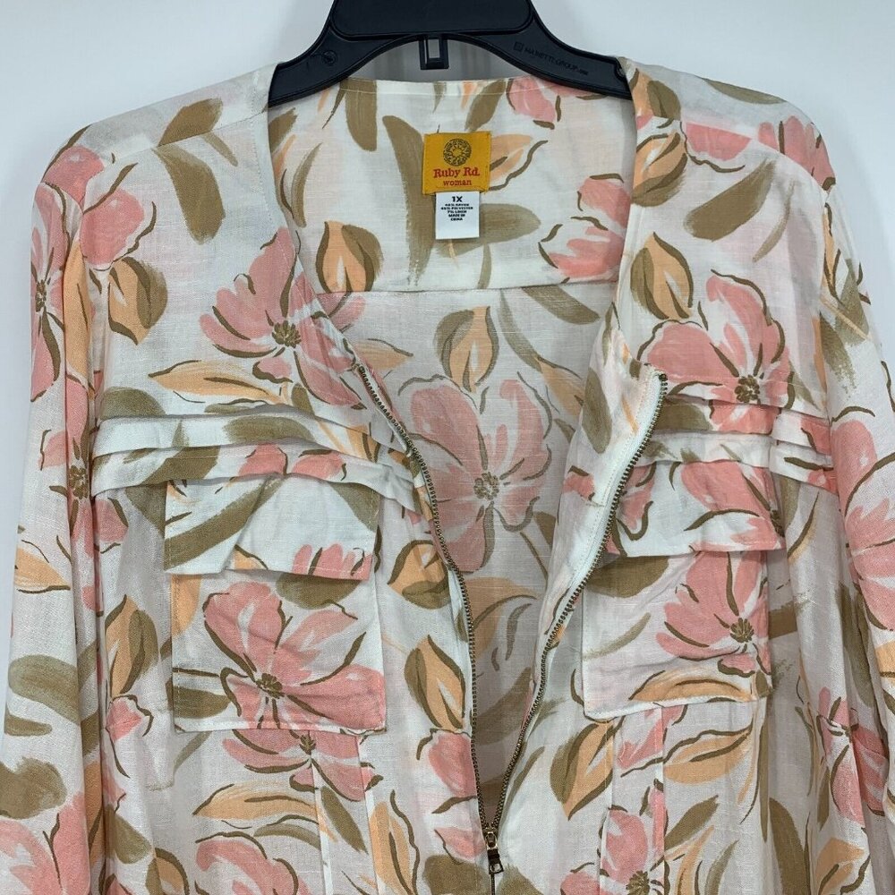 Ruby Rd. Jacket Floral Print Full Zip Front Roll … - image 4